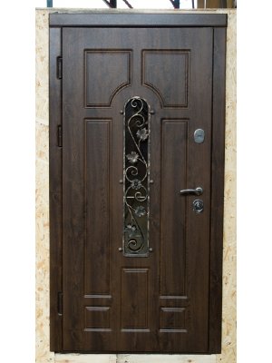 Дверь Вип+ Готика с ковкой №1 дуб бронзовый /дуб выбеленный